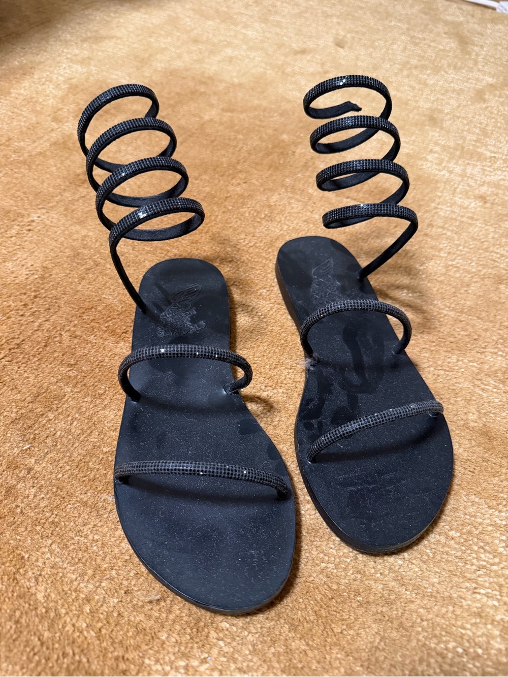 Ancient Greek Sandals Black Spiral Wrap Gladiator Sandals